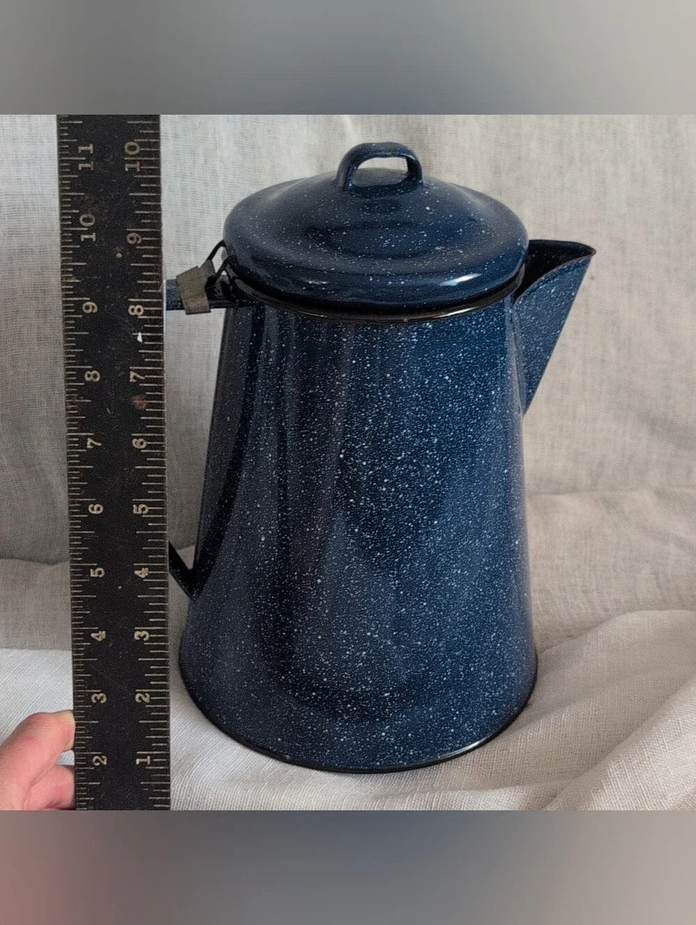 Blue Speckled Enamel Coffee Percolator - Classic Kitchen Pitcher